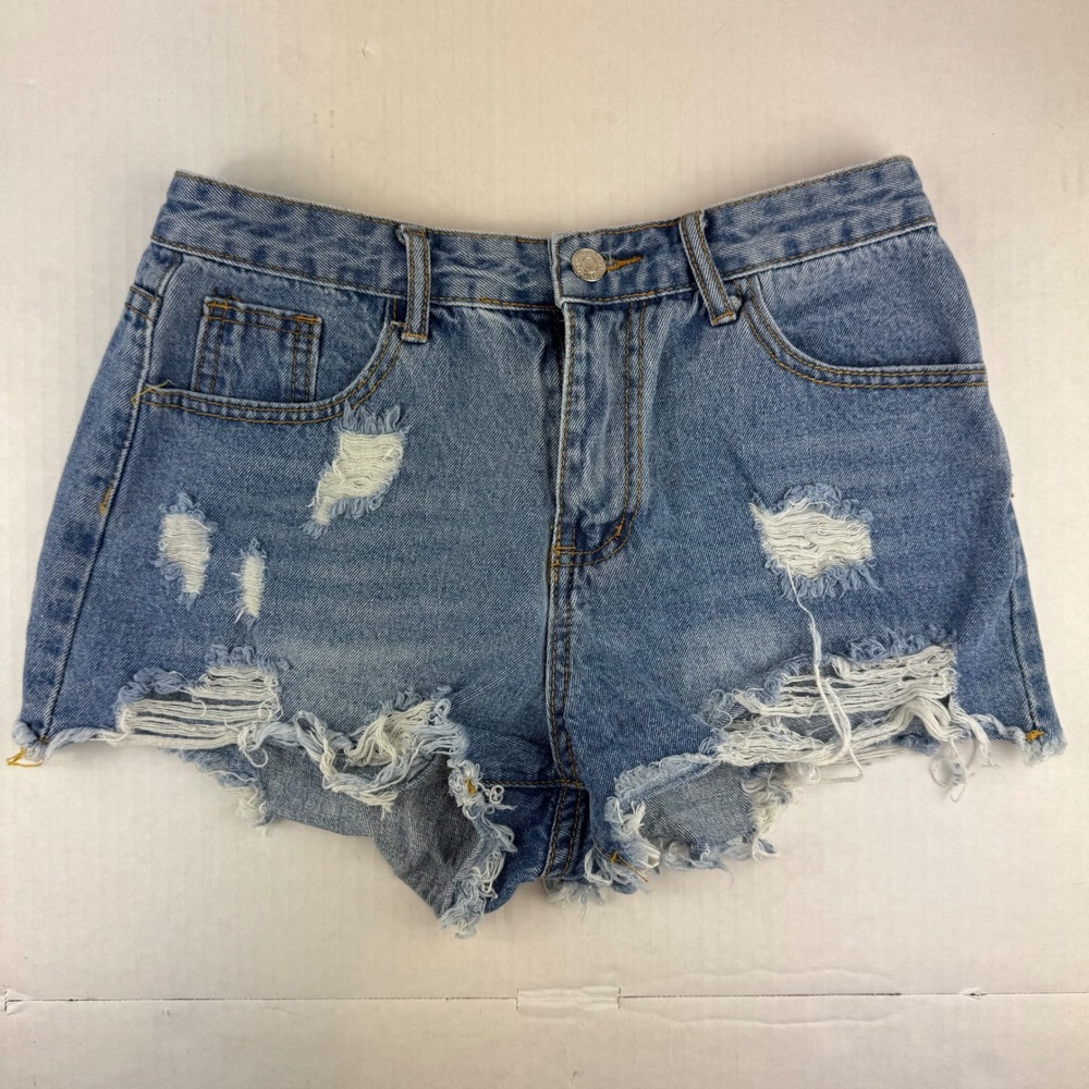 Strauss & Co Womens Distressed Denim Shorts Light Wash High Rise Size M